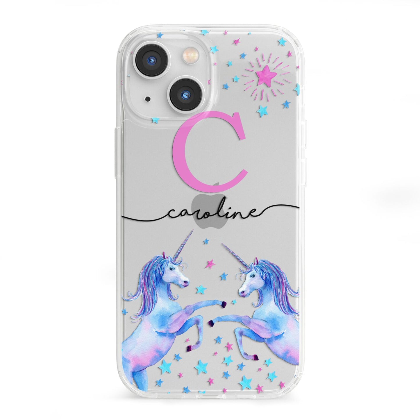 Personalised Unicorn iPhone 13 Mini Clear Bumper Case