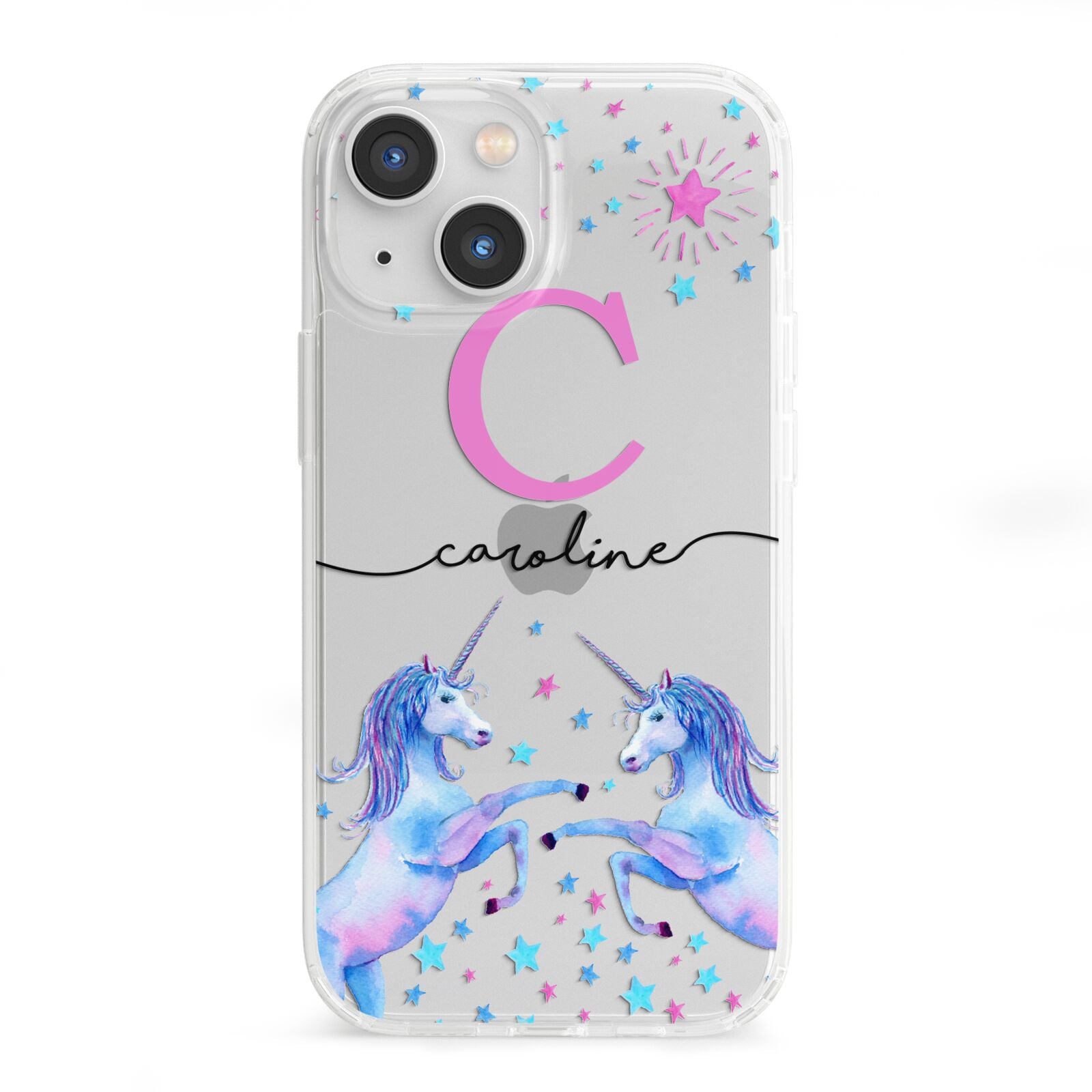 Personalised Unicorn iPhone 13 Mini Clear Bumper Case