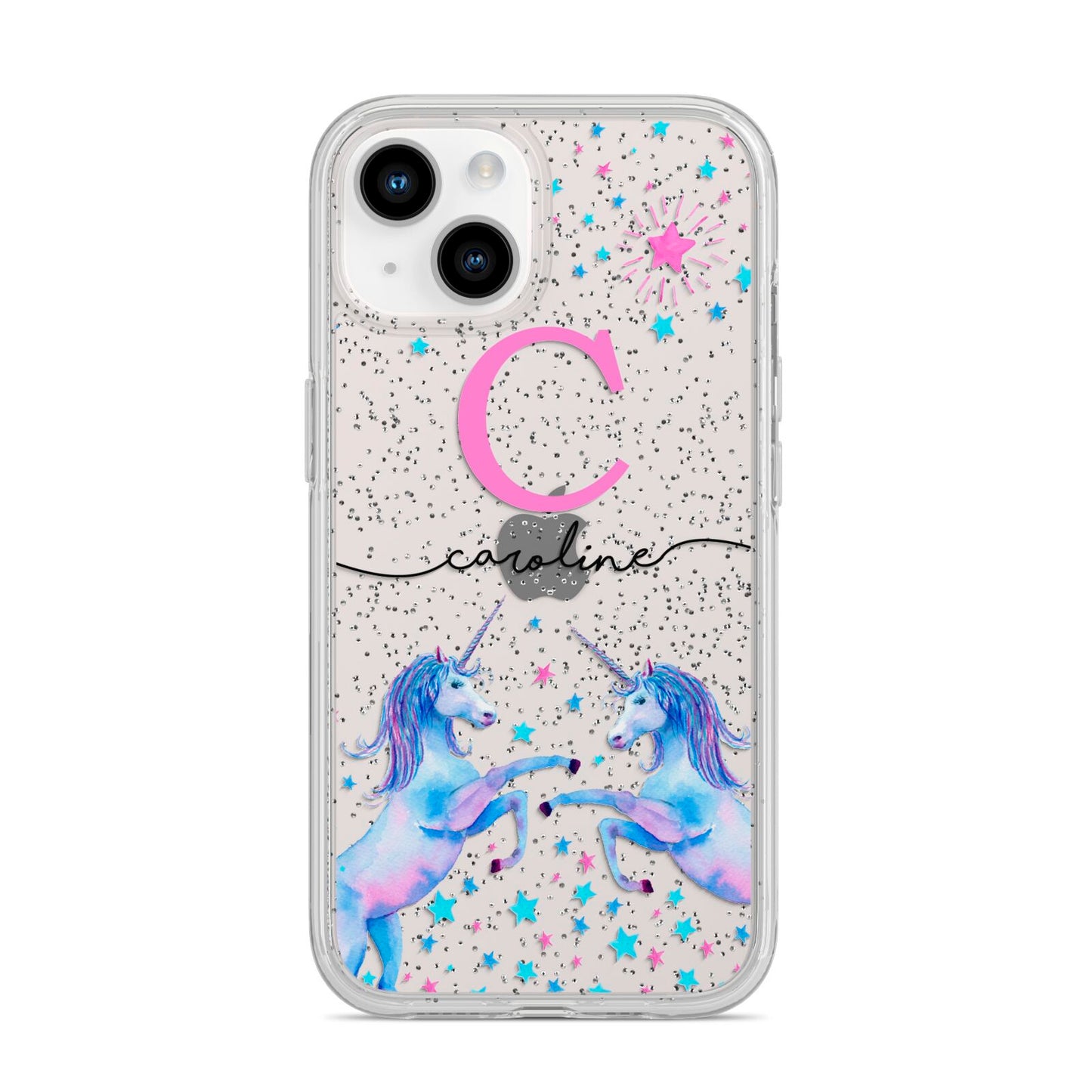 Personalised Unicorn iPhone 14 Glitter Tough Case Starlight