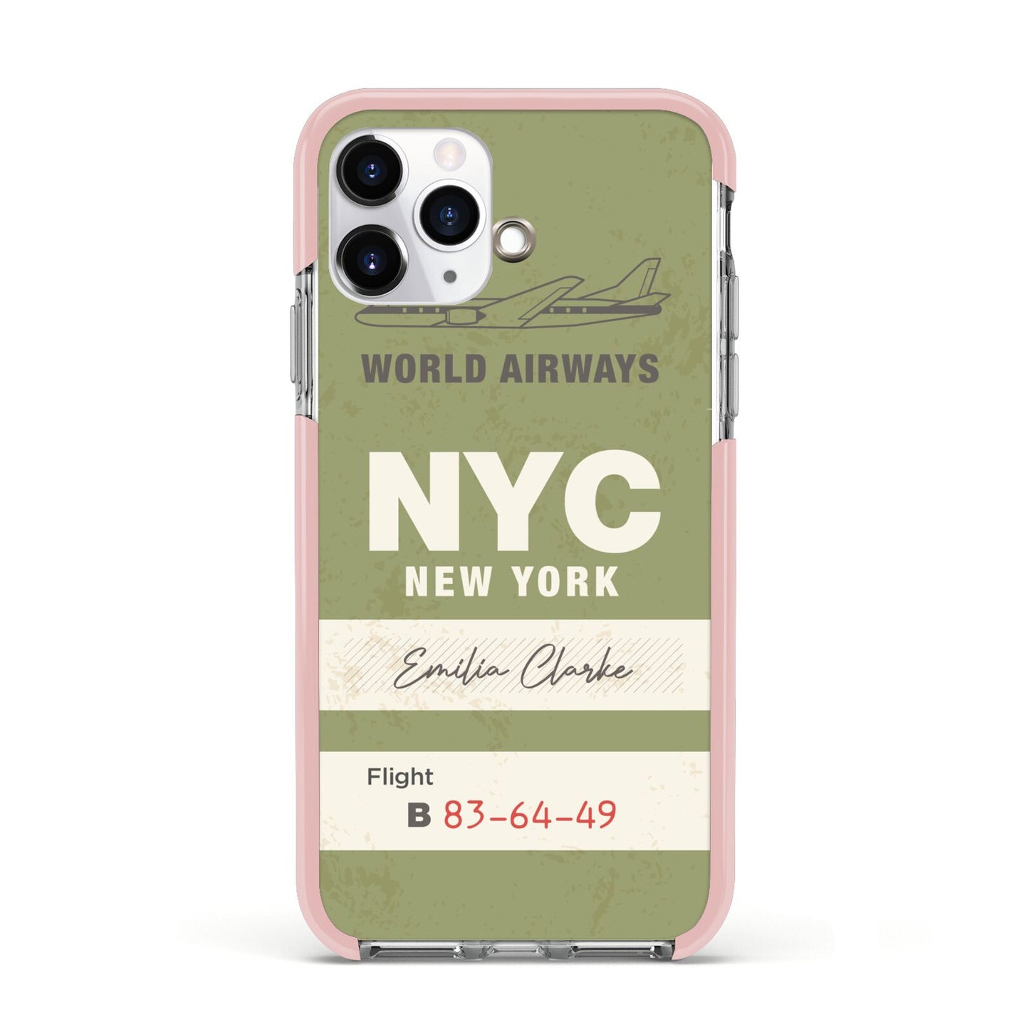 Personalised Vintage Baggage Tag Apple iPhone 11 Pro in Silver with Pink Impact Case