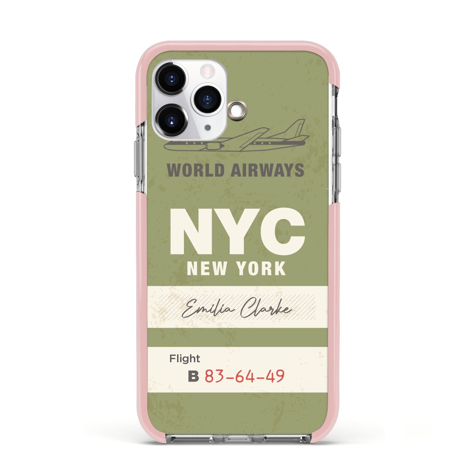 Personalised Vintage Baggage Tag Apple iPhone 11 Pro in Silver with Pink Impact Case