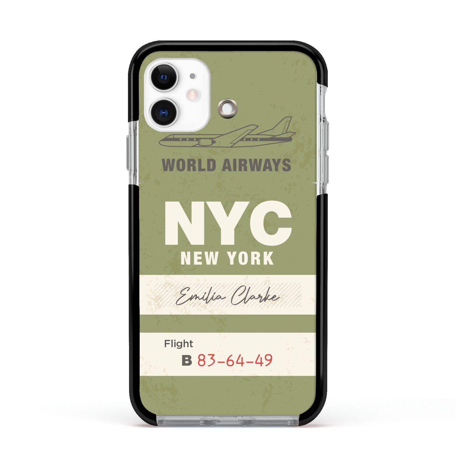 Personalised Vintage Baggage Tag Apple iPhone 11 in White with Black Impact Case