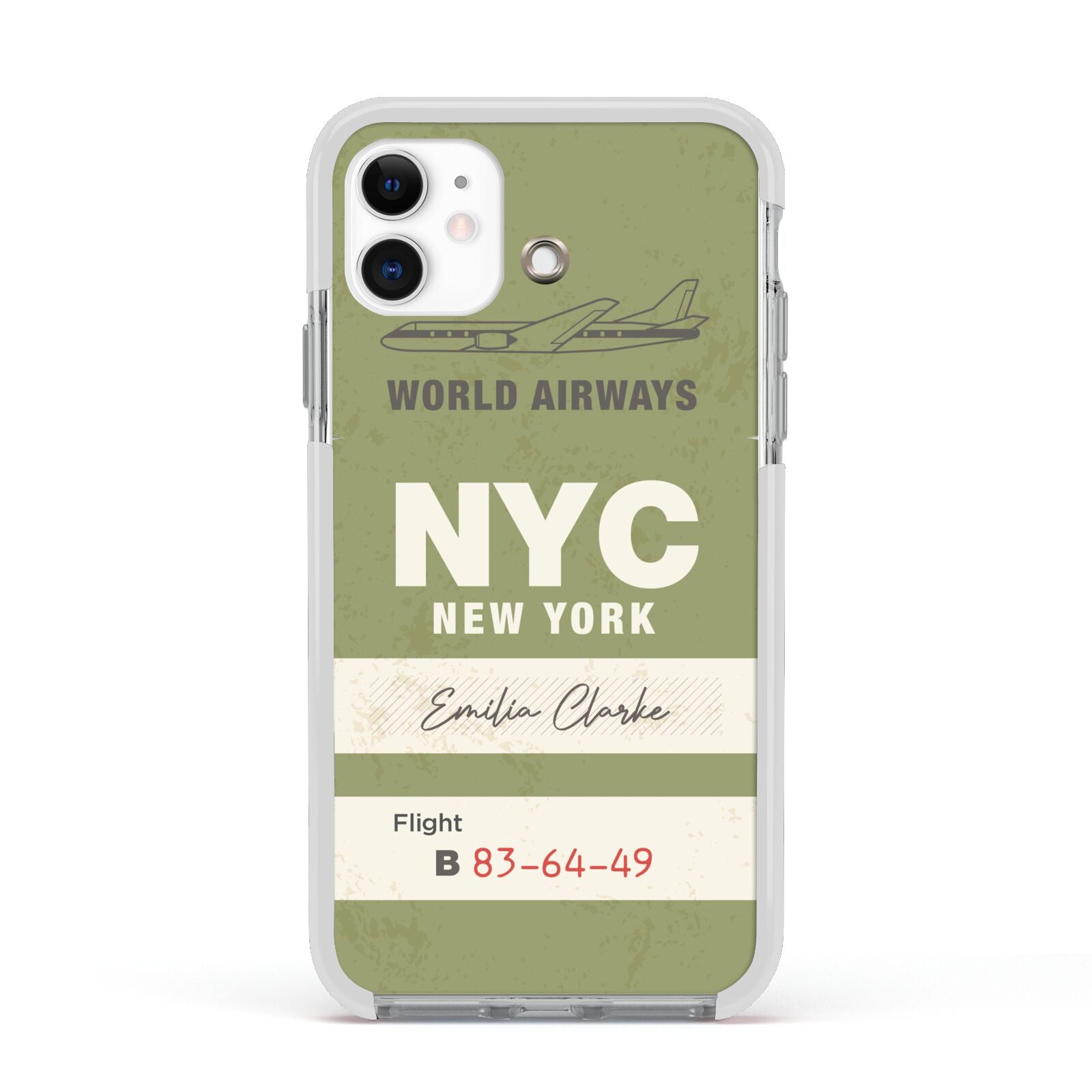 Personalised Vintage Baggage Tag Apple iPhone 11 in White with White Impact Case