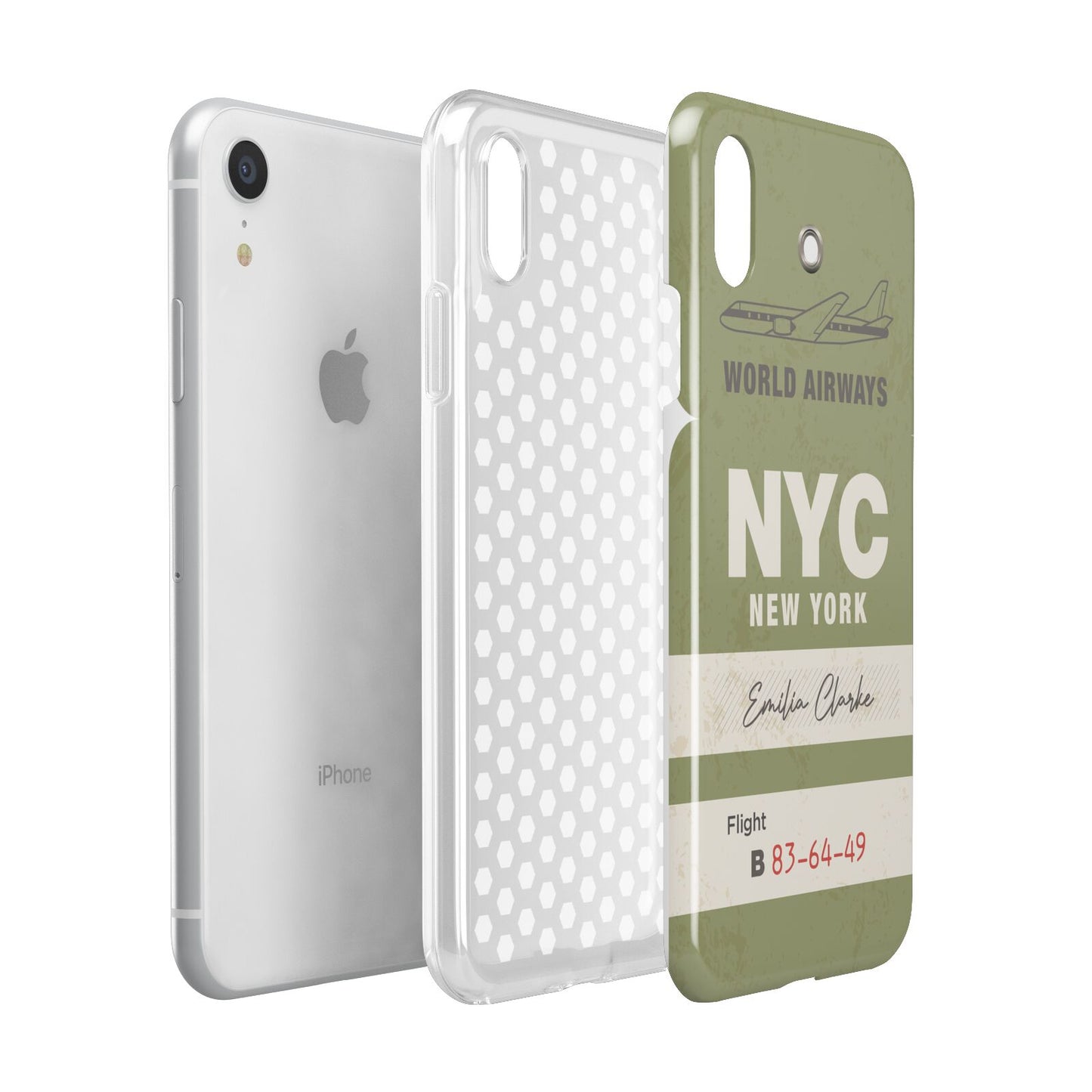 Personalised Vintage Baggage Tag Apple iPhone XR White 3D Tough Case Expanded view
