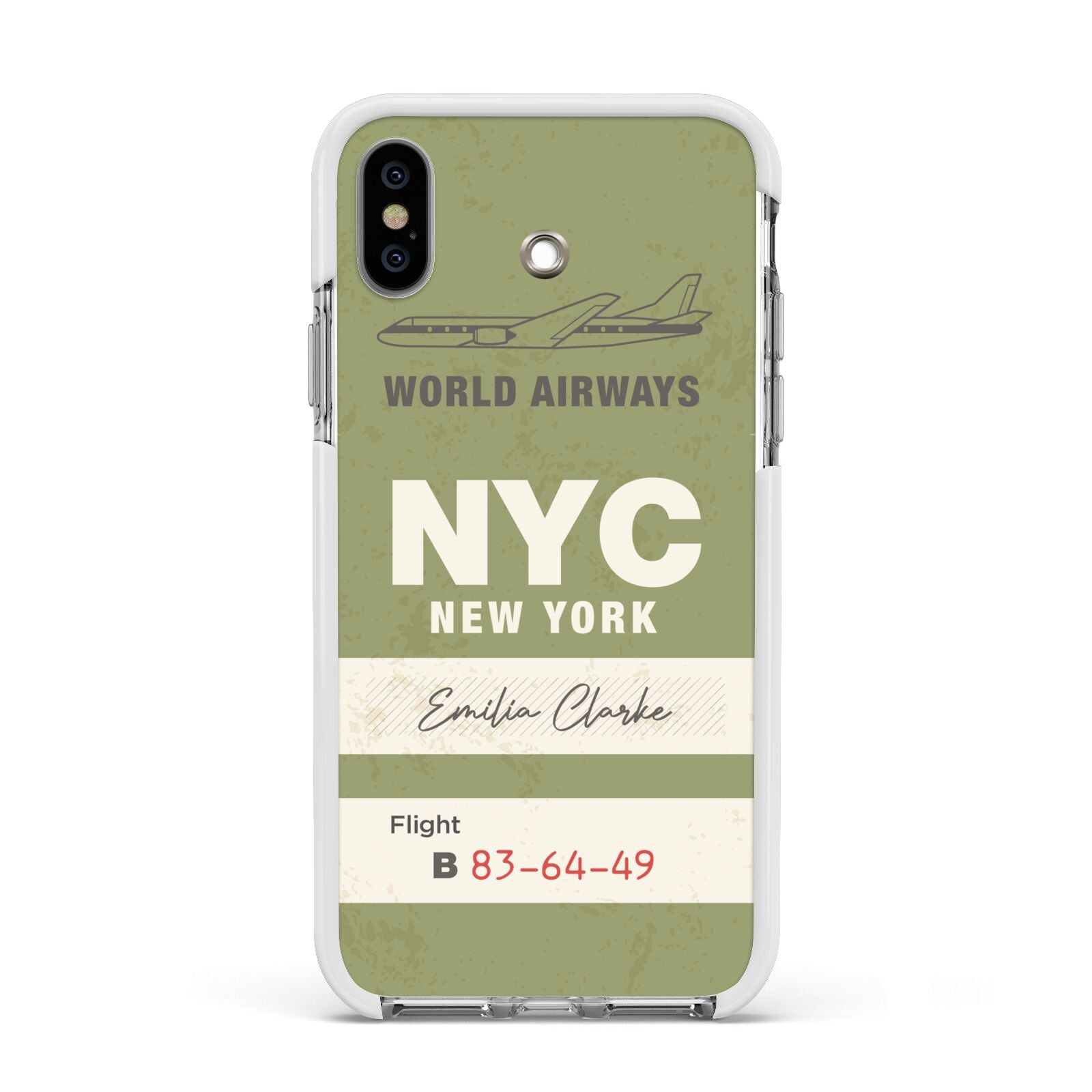 Personalised Vintage Baggage Tag Apple iPhone Xs Impact Case White Edge on Silver Phone