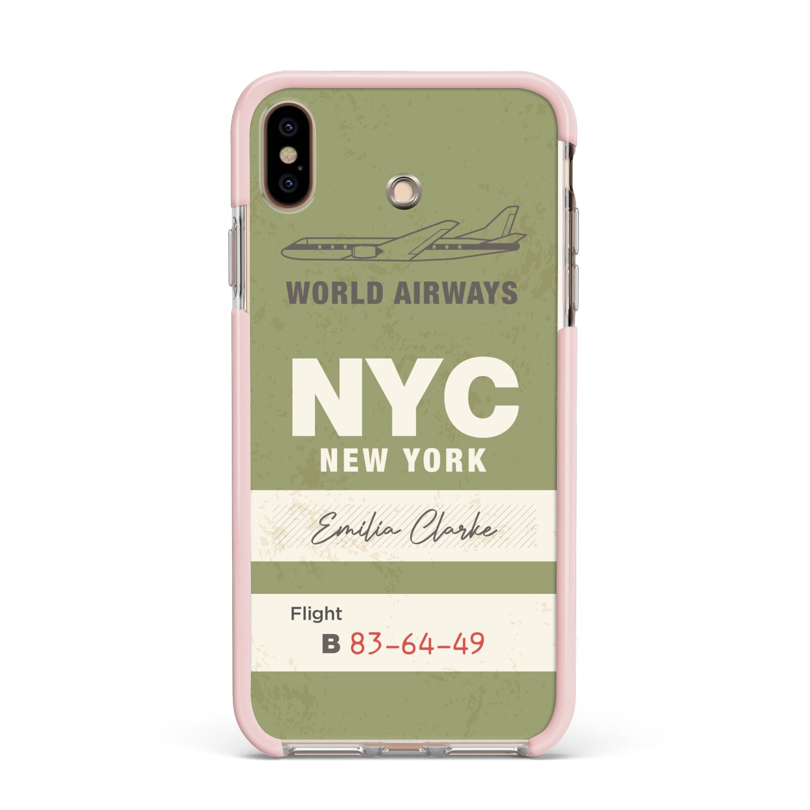 Personalised Vintage Baggage Tag Apple iPhone Xs Max Impact Case Pink Edge on Gold Phone