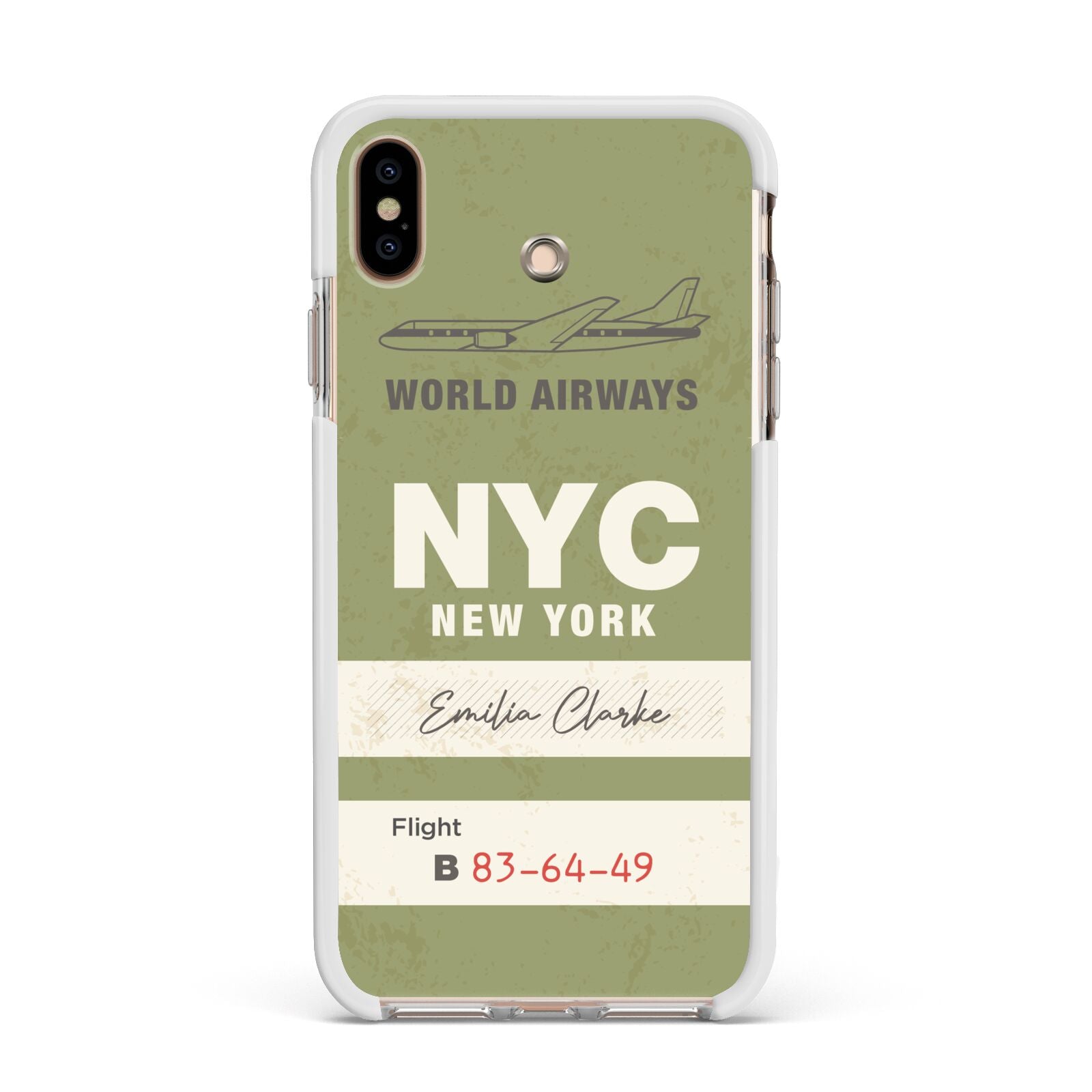 Personalised Vintage Baggage Tag Apple iPhone Xs Max Impact Case White Edge on Gold Phone