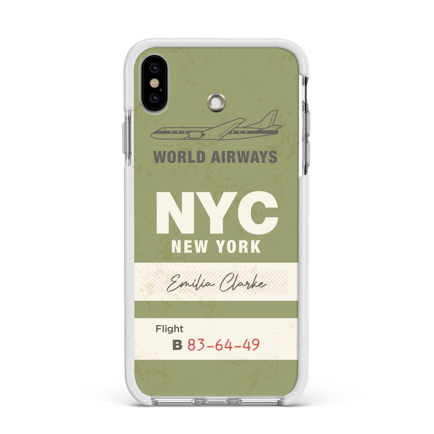 Personalised Vintage Baggage Tag Apple iPhone Xs Max Impact Case White Edge on Silver Phone