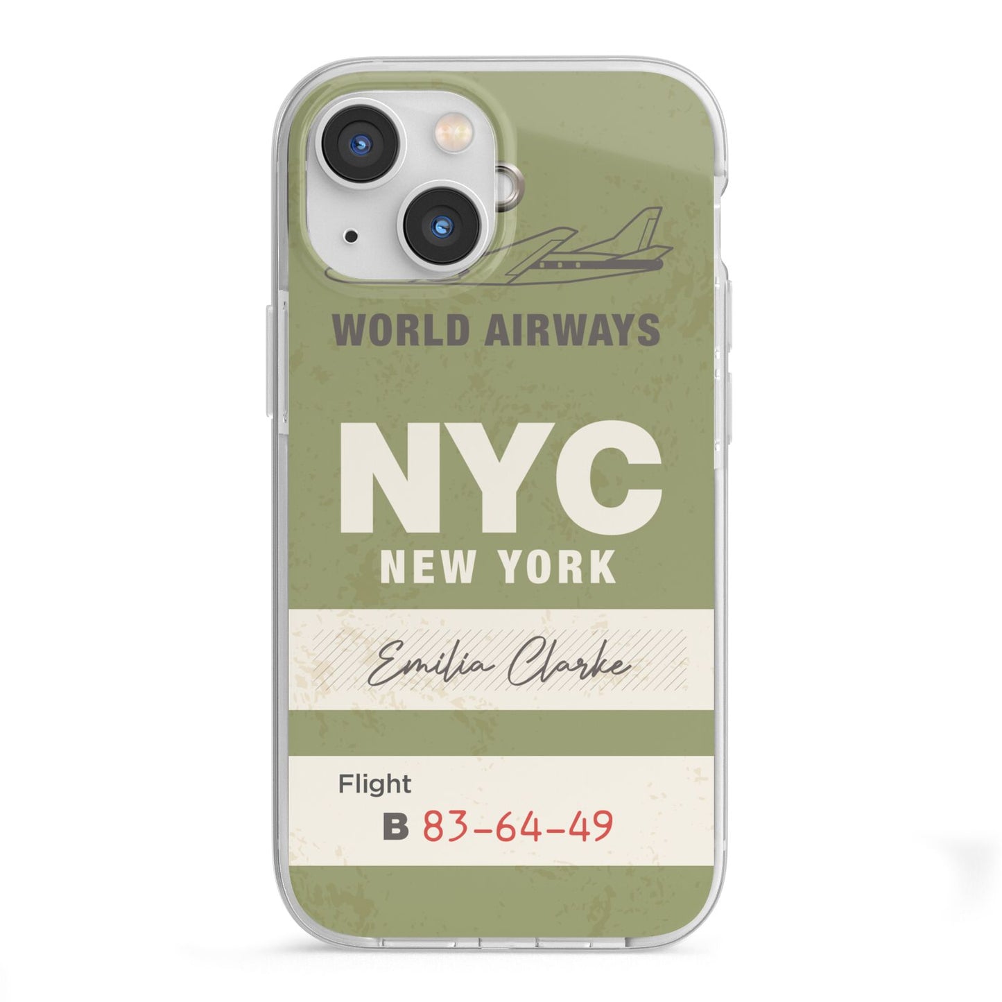 Personalised Vintage Baggage Tag iPhone 13 Mini TPU Impact Case with White Edges