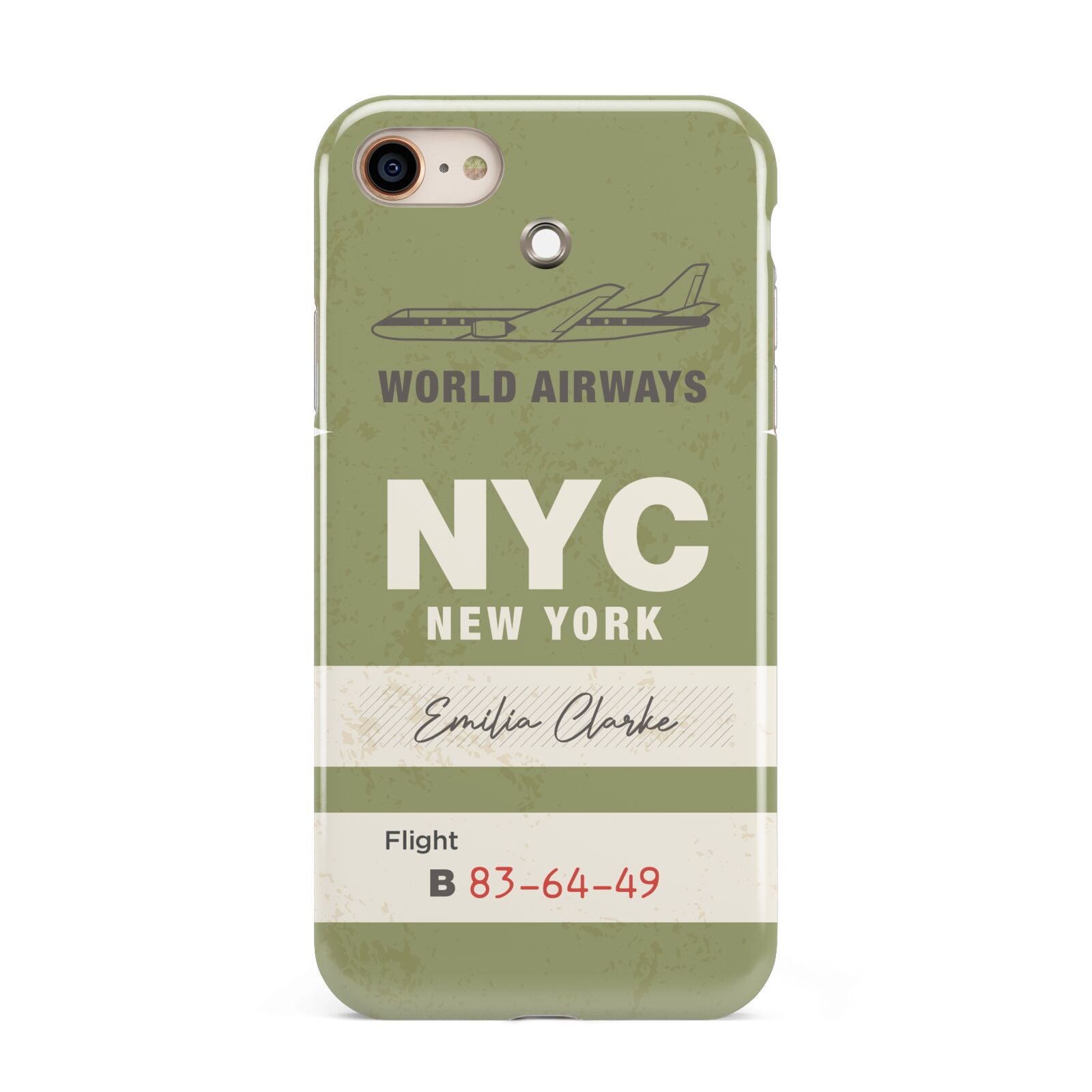 Personalised Vintage Baggage Tag iPhone 8 3D Tough Case on Gold Phone