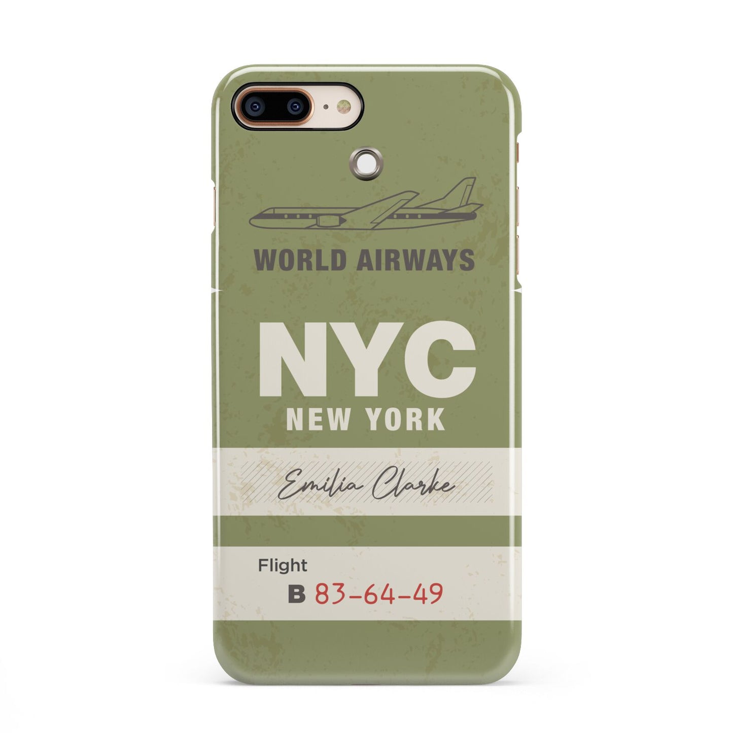 Personalised Vintage Baggage Tag iPhone 8 Plus 3D Snap Case on Gold Phone