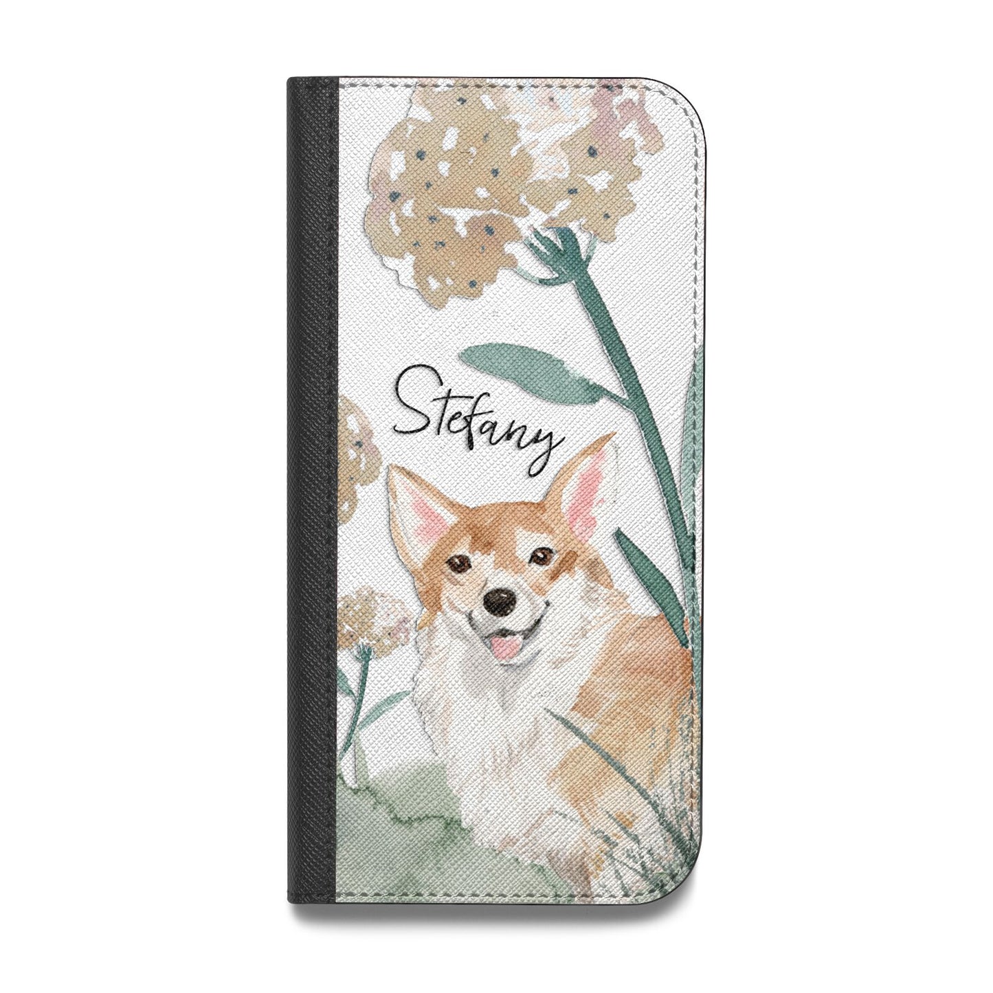 Personalised Welsh Corgi Dog Vegan Leather Flip iPhone Case