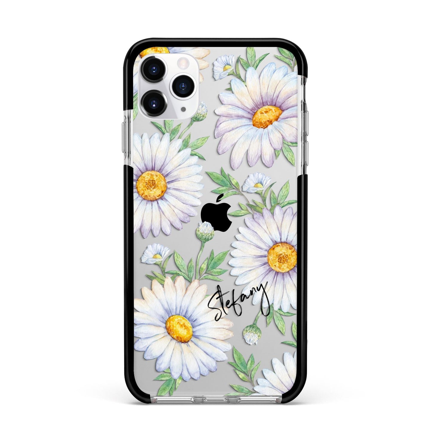 Personalised White Daisy Apple iPhone 11 Pro Max in Silver with Black Impact Case