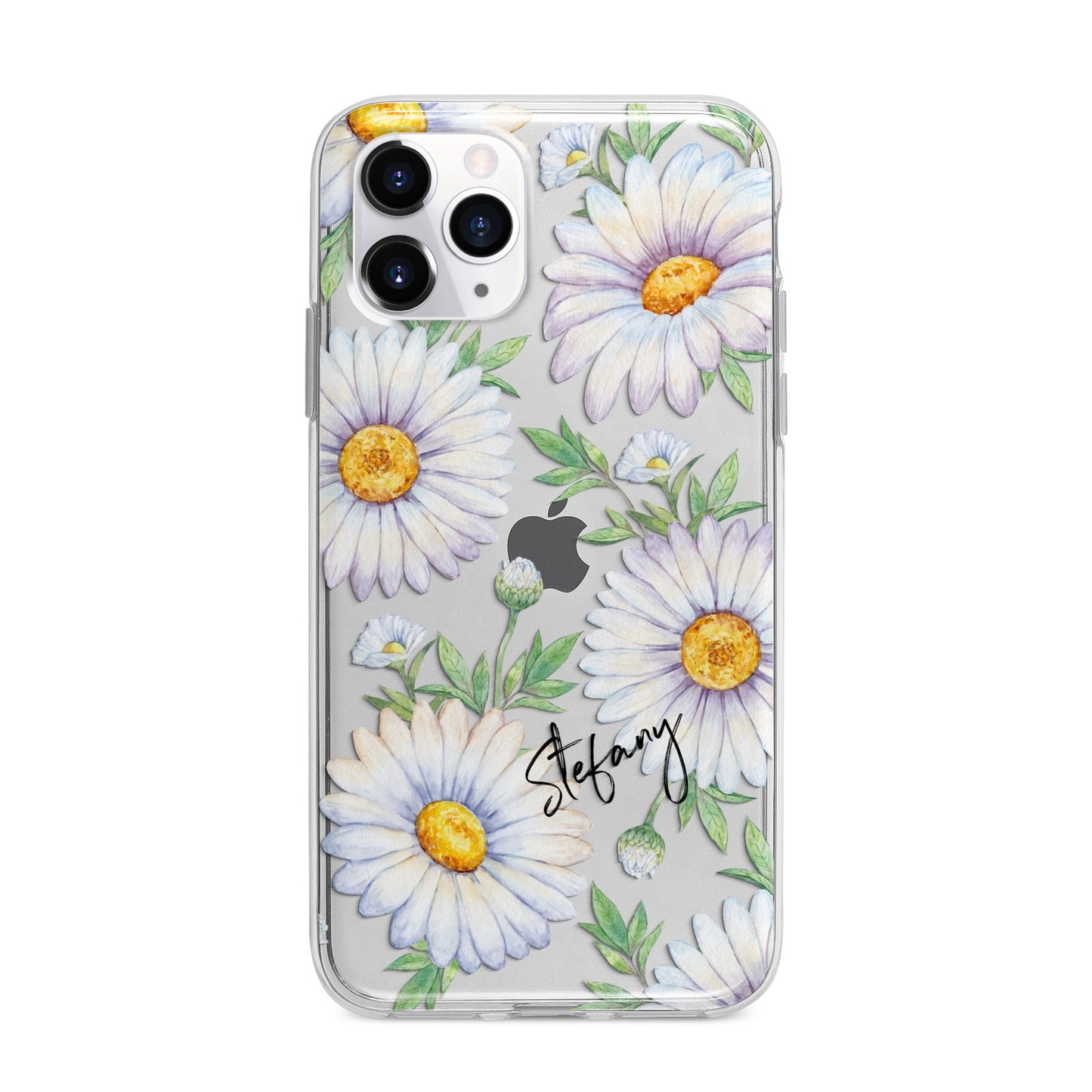 Personalised White Daisy Apple iPhone 11 Pro Max in Silver with Bumper Case