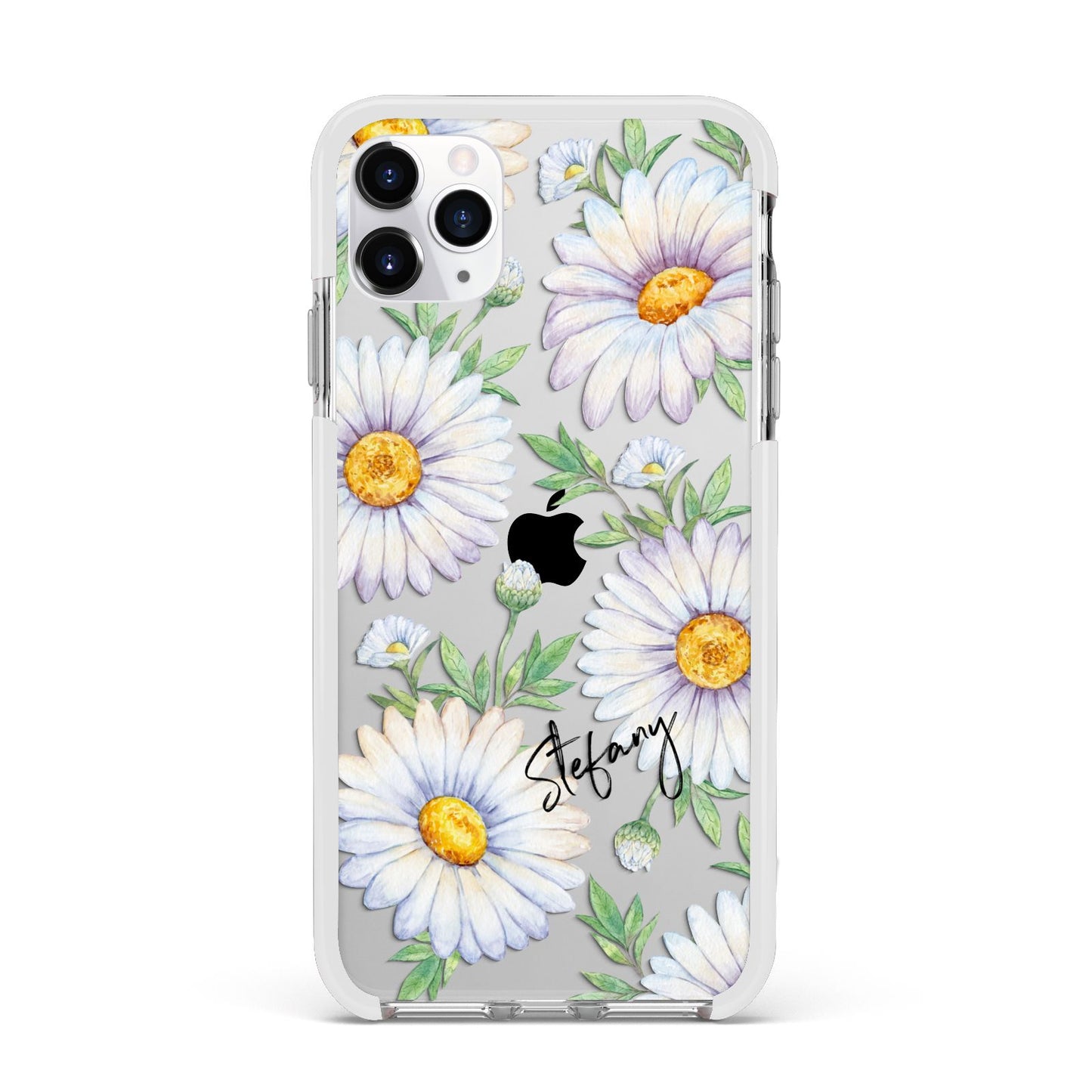 Personalised White Daisy Apple iPhone 11 Pro Max in Silver with White Impact Case