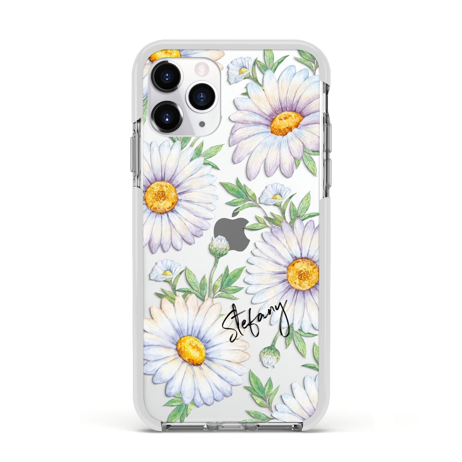 Personalised White Daisy Apple iPhone 11 Pro in Silver with White Impact Case