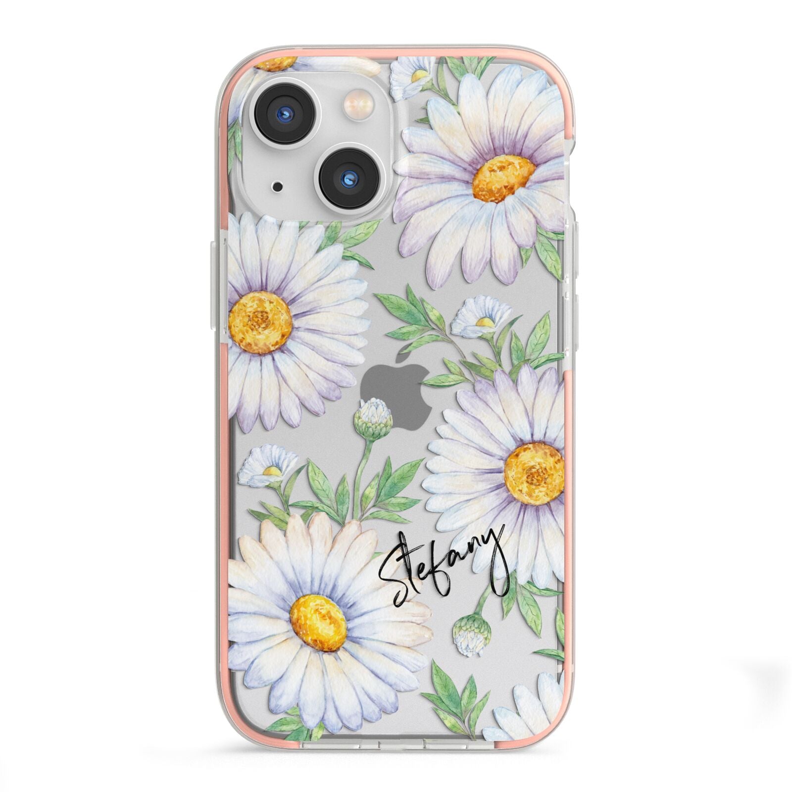 Personalised White Daisy iPhone 13 Mini TPU Impact Case with Pink Edges