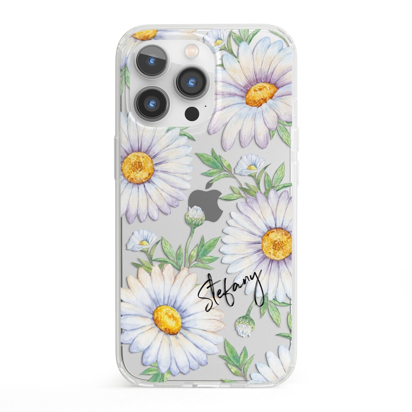 Personalised White Daisy iPhone 13 Pro Clear Bumper Case