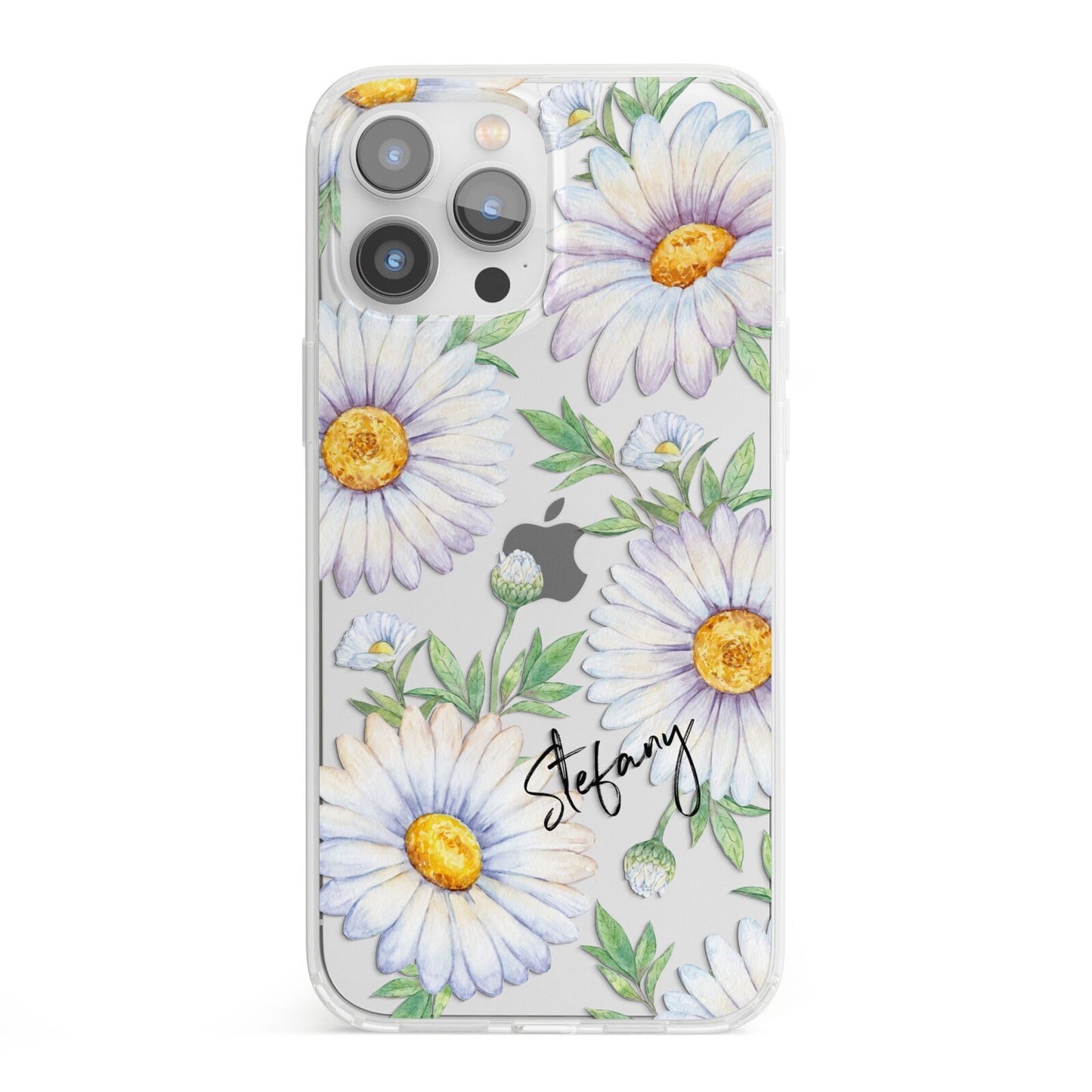 Personalised White Daisy iPhone 13 Pro Max Clear Bumper Case