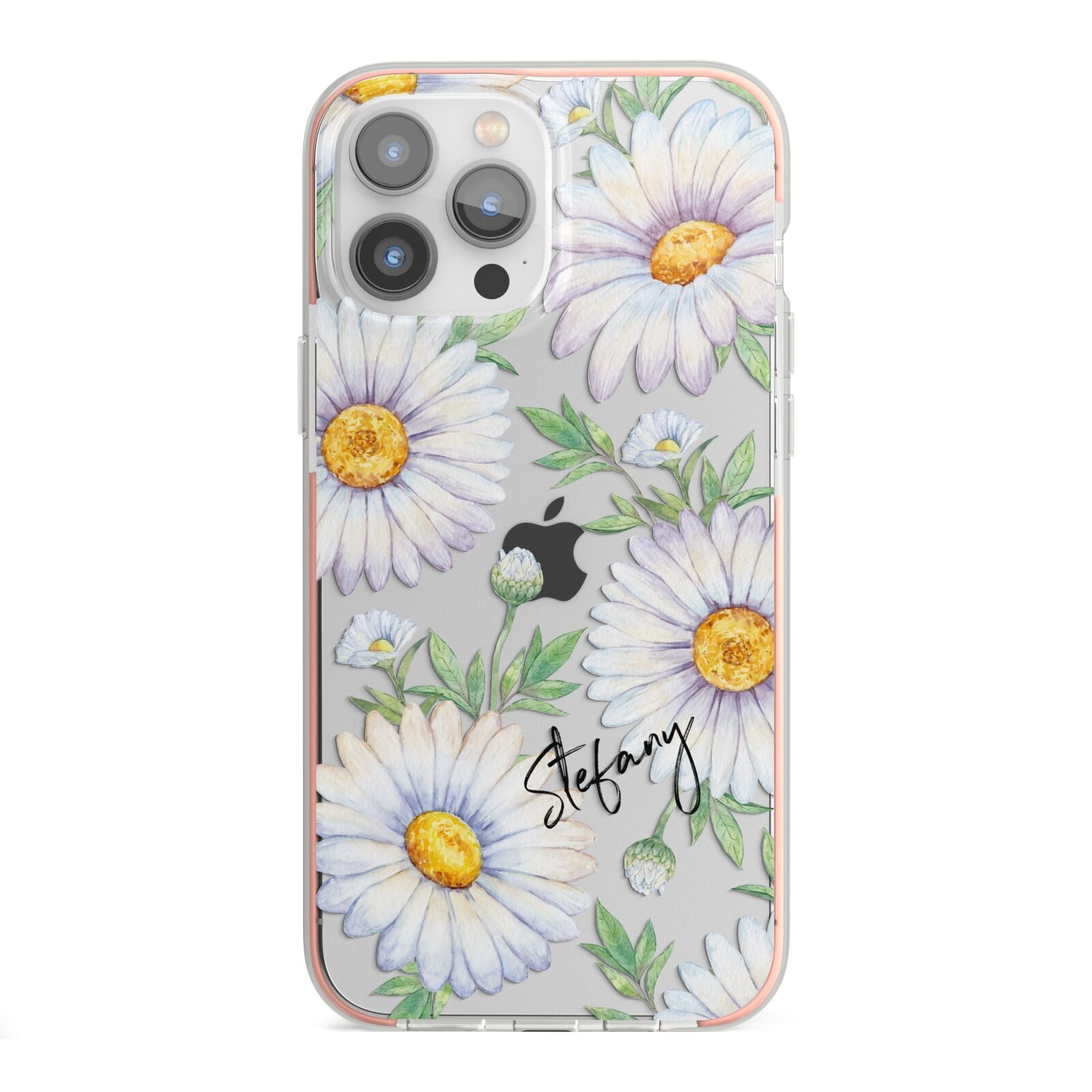 Personalised White Daisy iPhone 13 Pro Max TPU Impact Case with Pink Edges