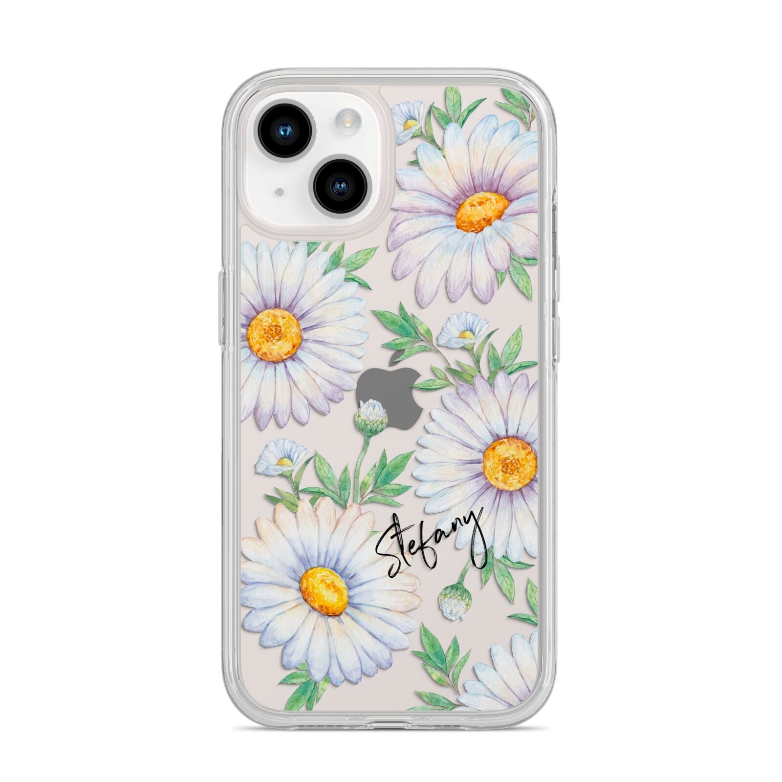 Personalised White Daisy iPhone 14 Clear Tough Case Starlight