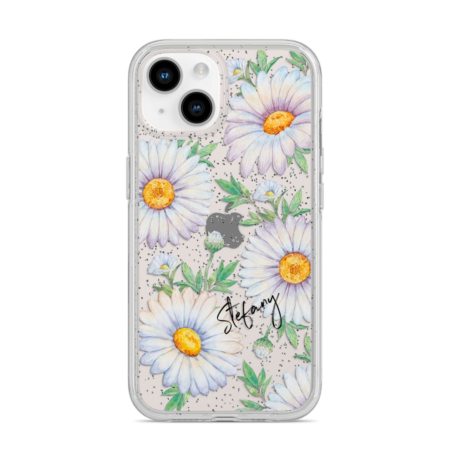 Personalised White Daisy iPhone 14 Glitter Tough Case Starlight