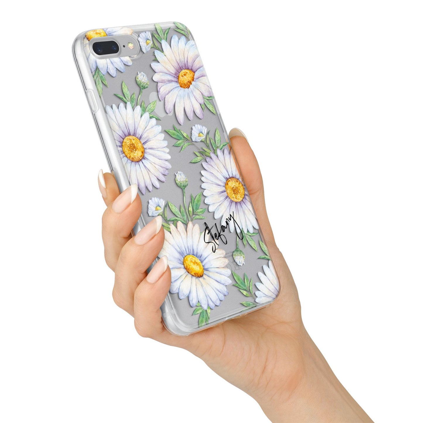 Personalised White Daisy iPhone 7 Plus Bumper Case on Silver iPhone Alternative Image