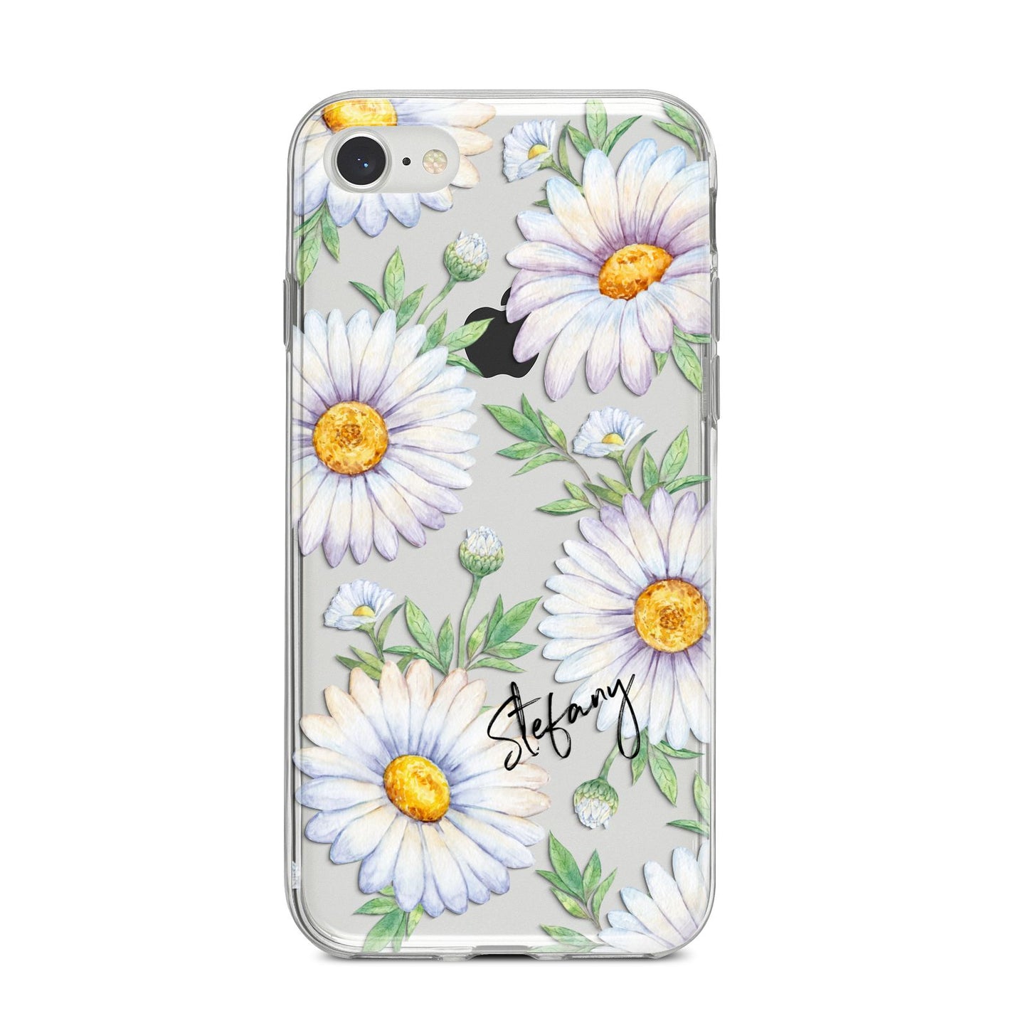 Personalised White Daisy iPhone 8 Bumper Case on Silver iPhone
