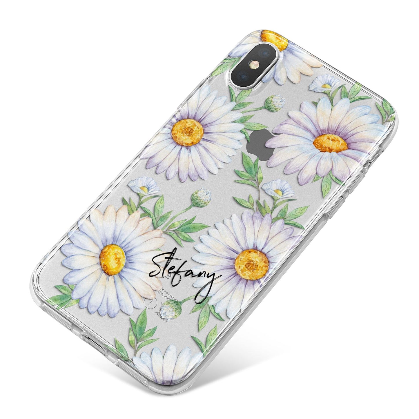 Personalised White Daisy iPhone X Bumper Case on Silver iPhone