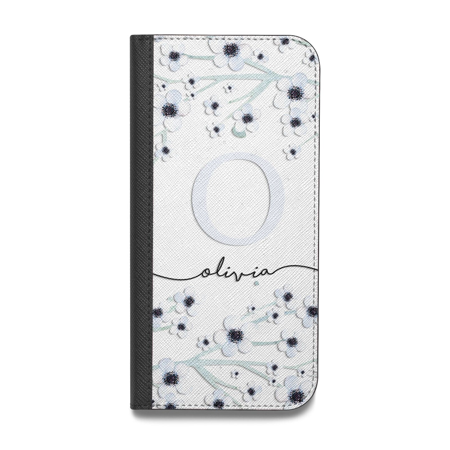 Personalised White Flower Vegan Leather Flip Samsung Case