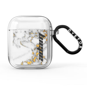 Personalised White Gold Marble Name AirPods Case