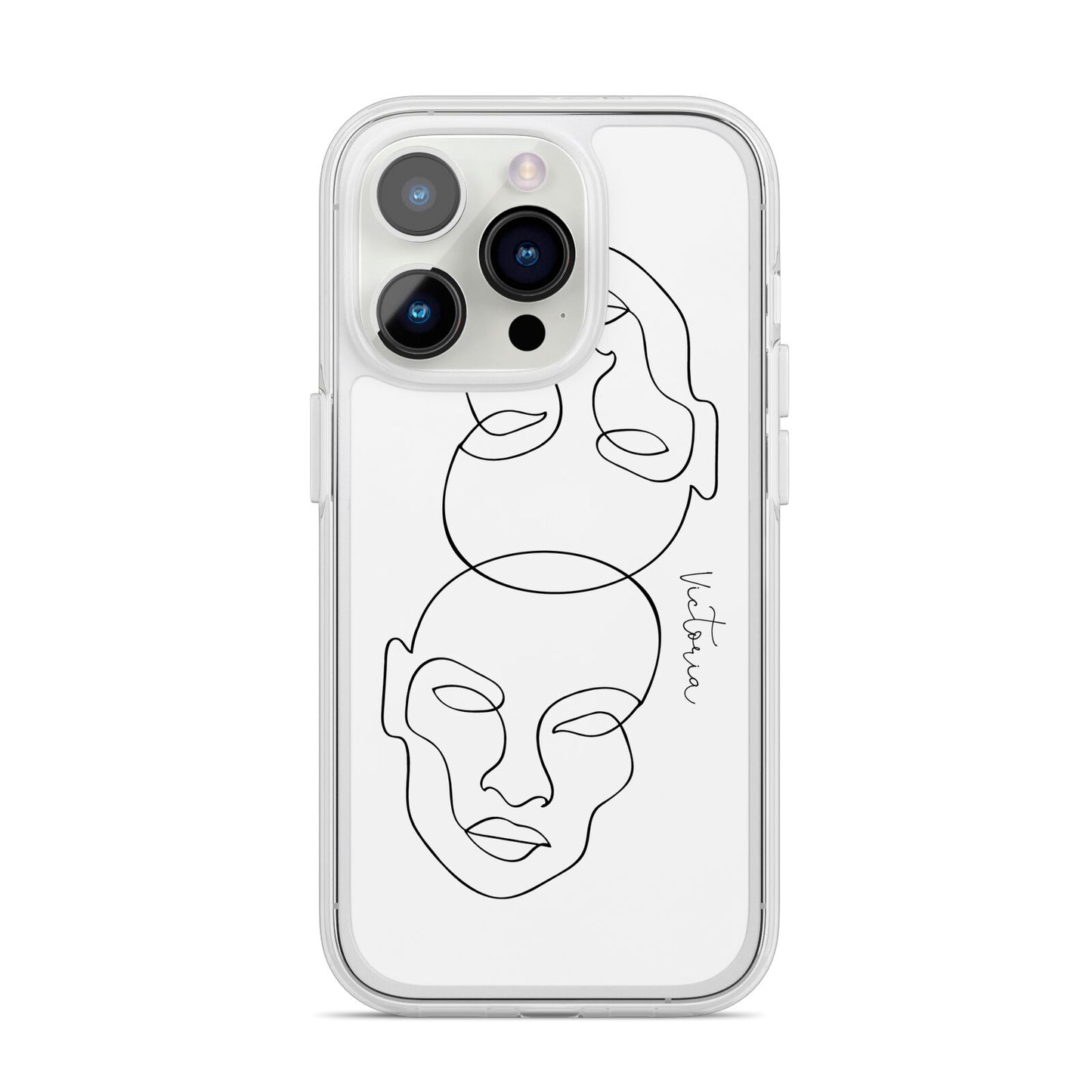 Personalised White Line Art iPhone 14 Pro Clear Tough Case Silver
