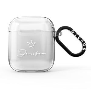 Personalised White Text Transparent AirPods Case