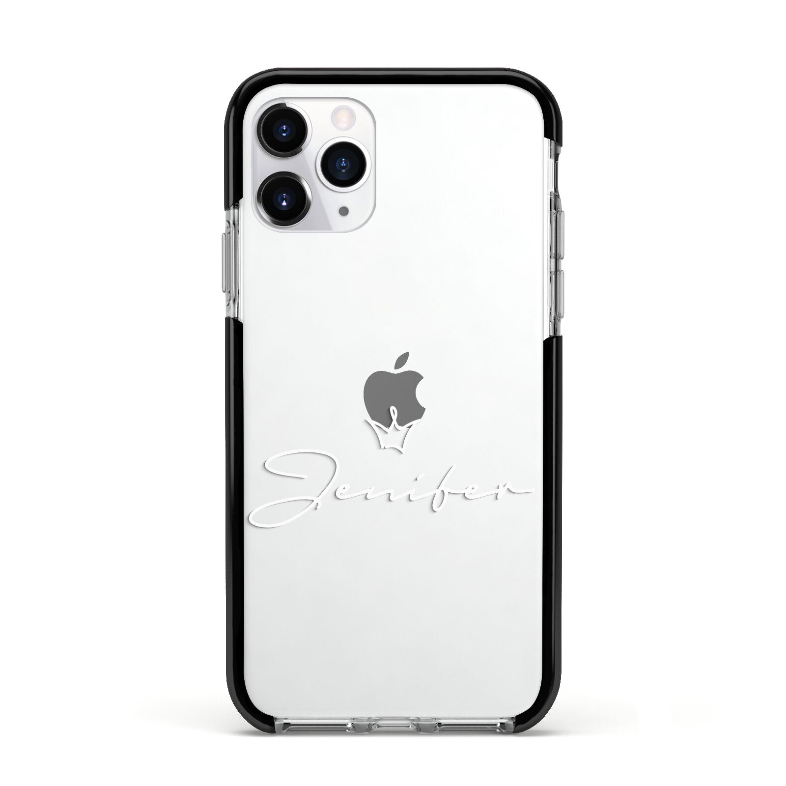 Personalised White Text Transparent Apple iPhone 11 Pro in Silver with Black Impact Case