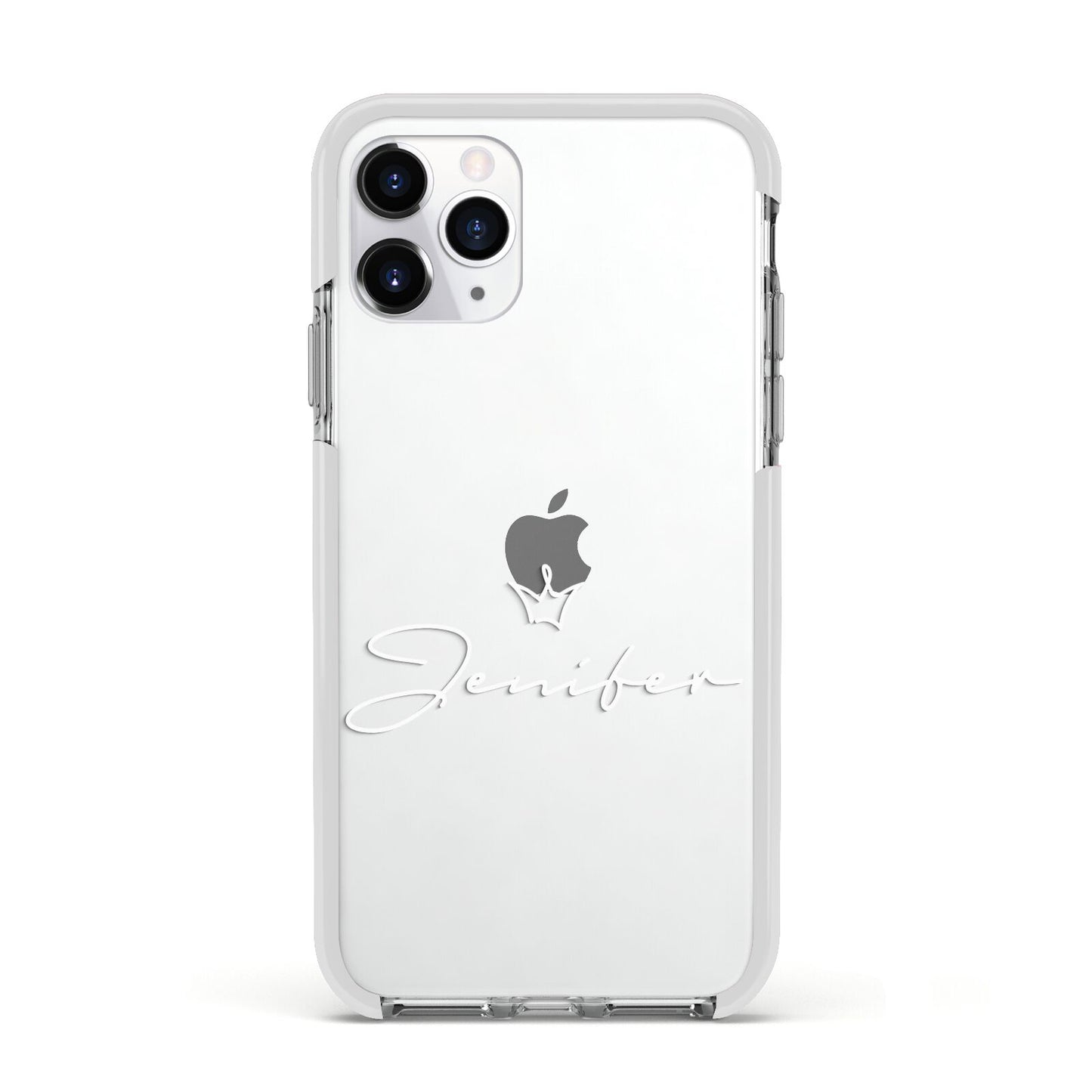 Personalised White Text Transparent Apple iPhone 11 Pro in Silver with White Impact Case