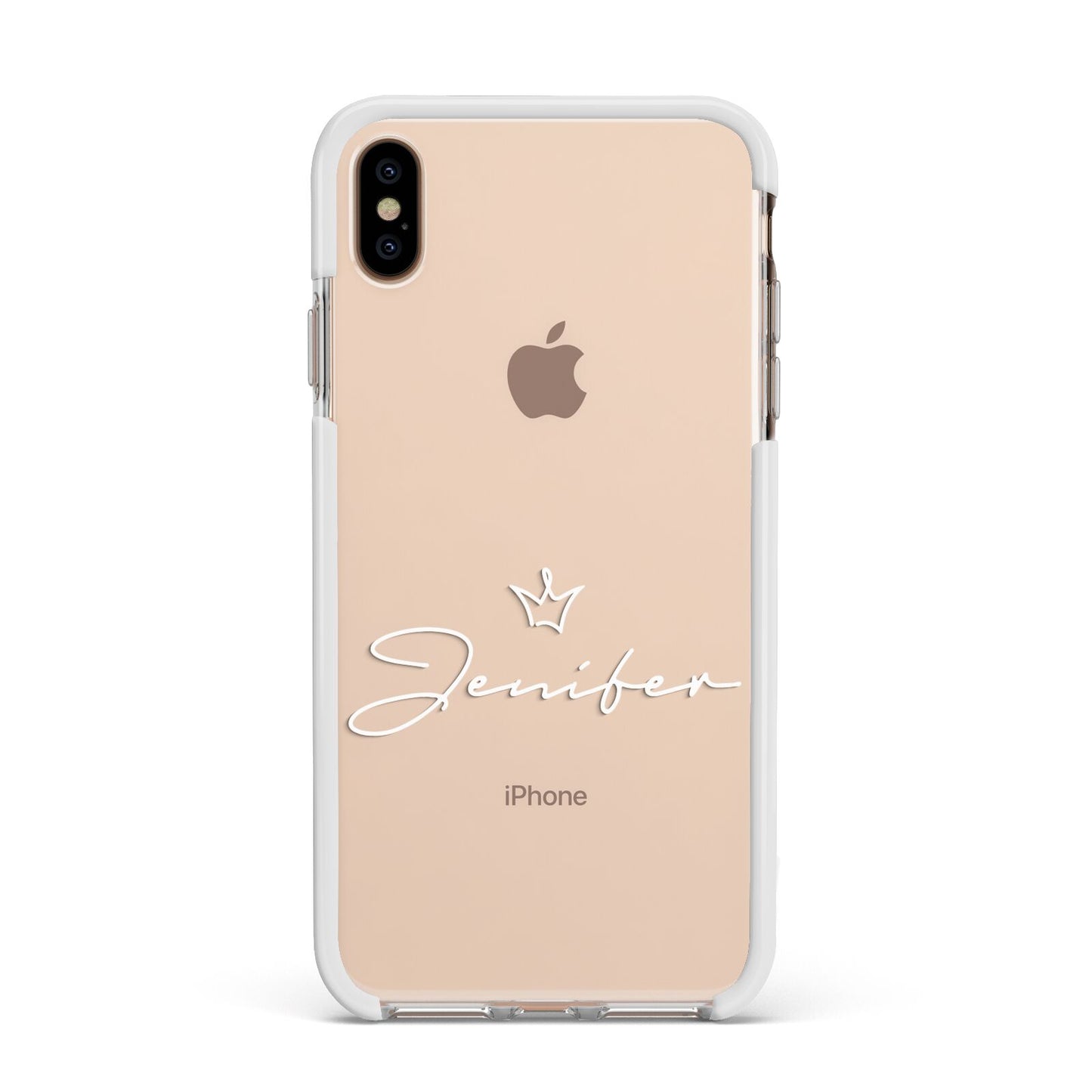 Personalised White Text Transparent Apple iPhone Xs Max Impact Case White Edge on Gold Phone