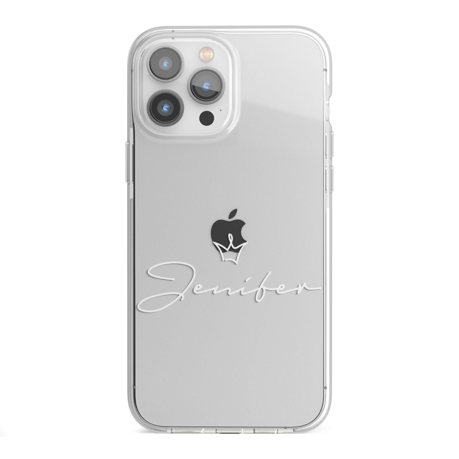 Personalised White Text Transparent iPhone 13 Pro Max TPU Impact Case with White Edges
