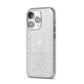 Personalised White Text Transparent iPhone 14 Pro Glitter Tough Case Silver Angled Image