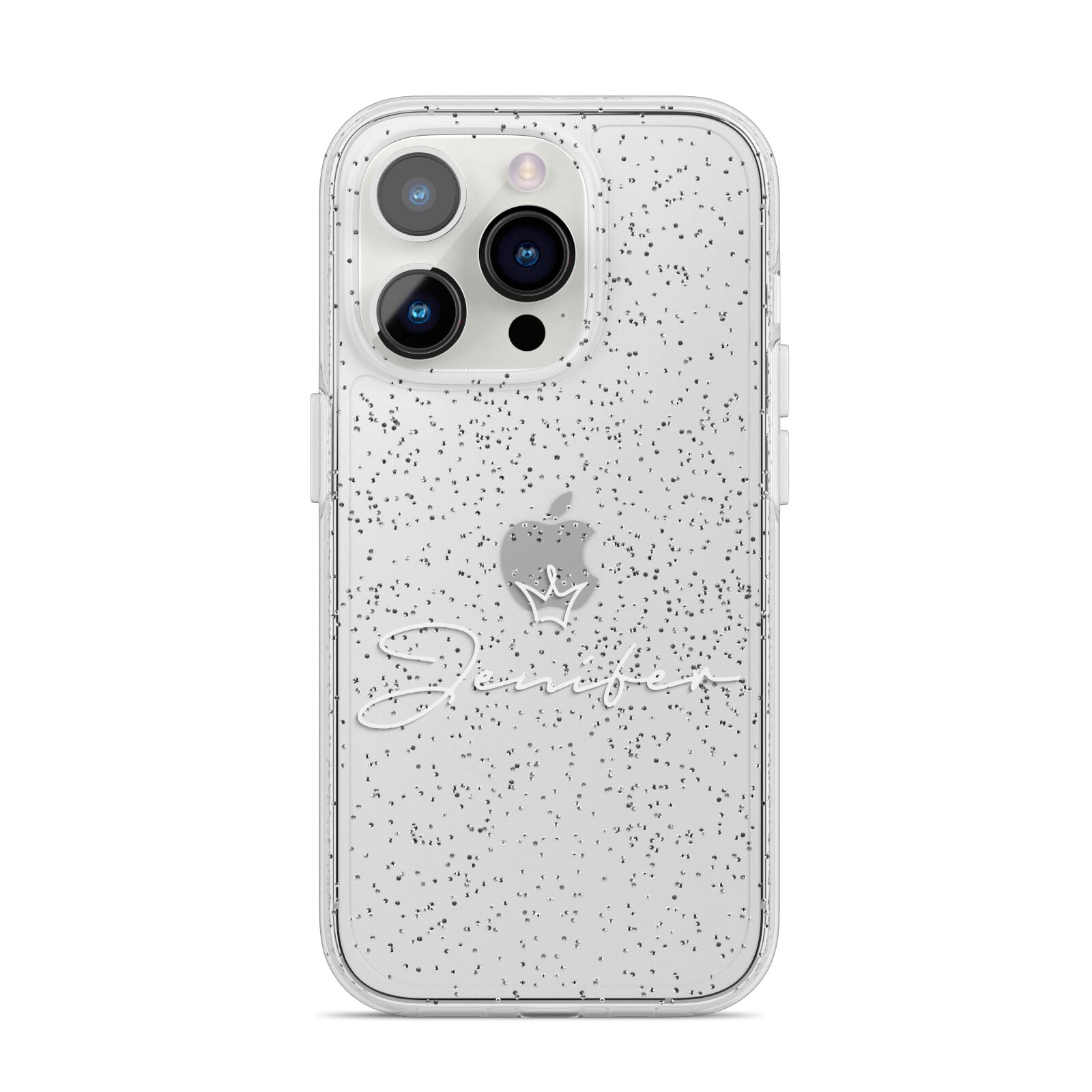 Personalised White Text Transparent iPhone 14 Pro Glitter Tough Case Silver