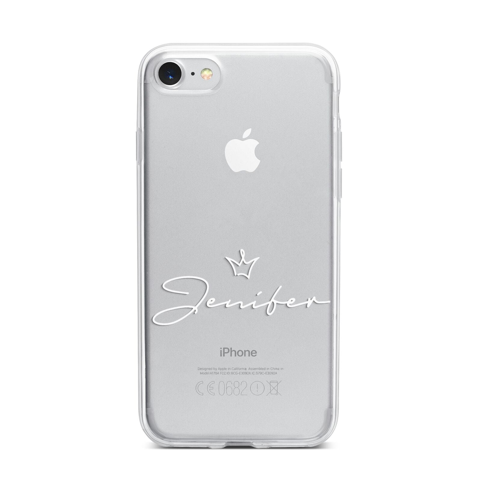Personalised White Text Transparent iPhone 7 Bumper Case on Silver iPhone