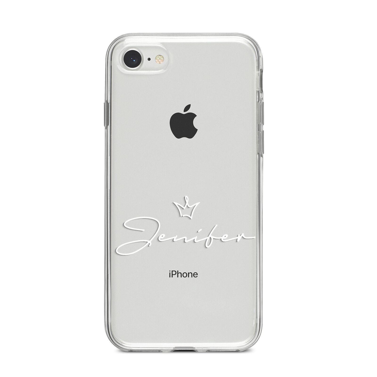 Personalised White Text Transparent iPhone 8 Bumper Case on Silver iPhone