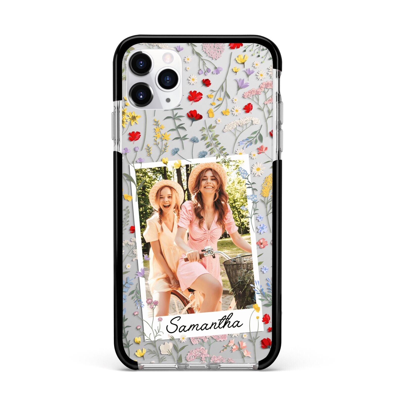 Personalised Wild Flowers Photo Apple iPhone 11 Pro Max in Silver with Black Impact Case