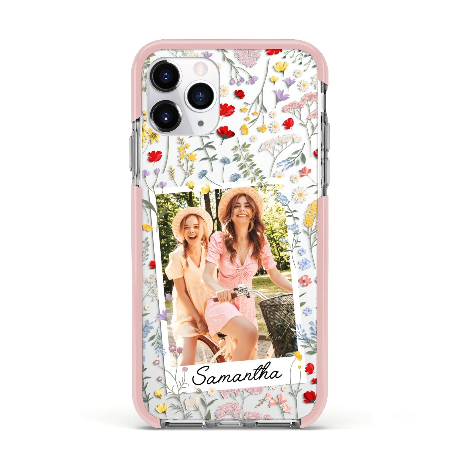 Personalised Wild Flowers Photo Apple iPhone 11 Pro in Silver with Pink Impact Case