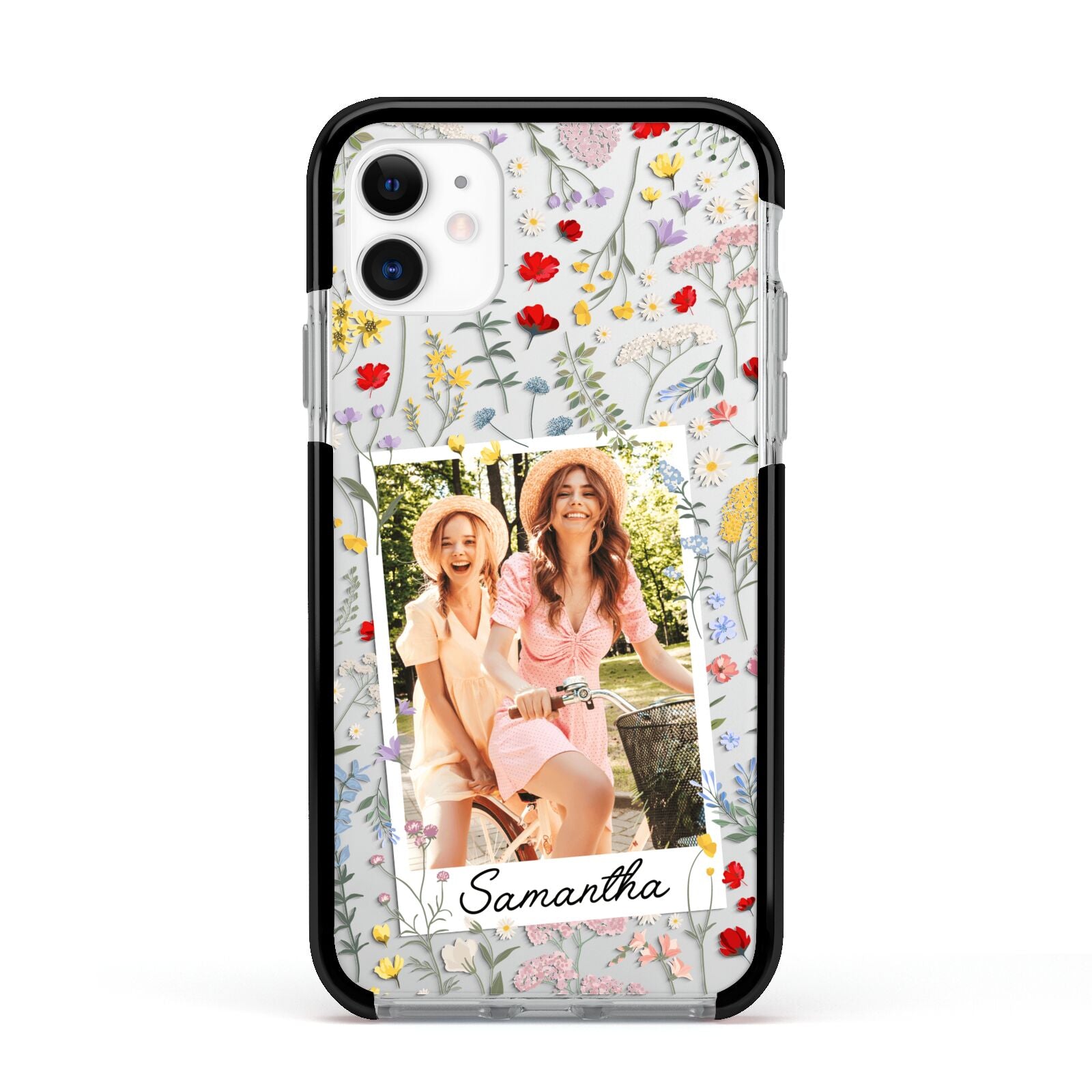 Personalised Wild Flowers Photo Apple iPhone 11 in White with Black Impact Case