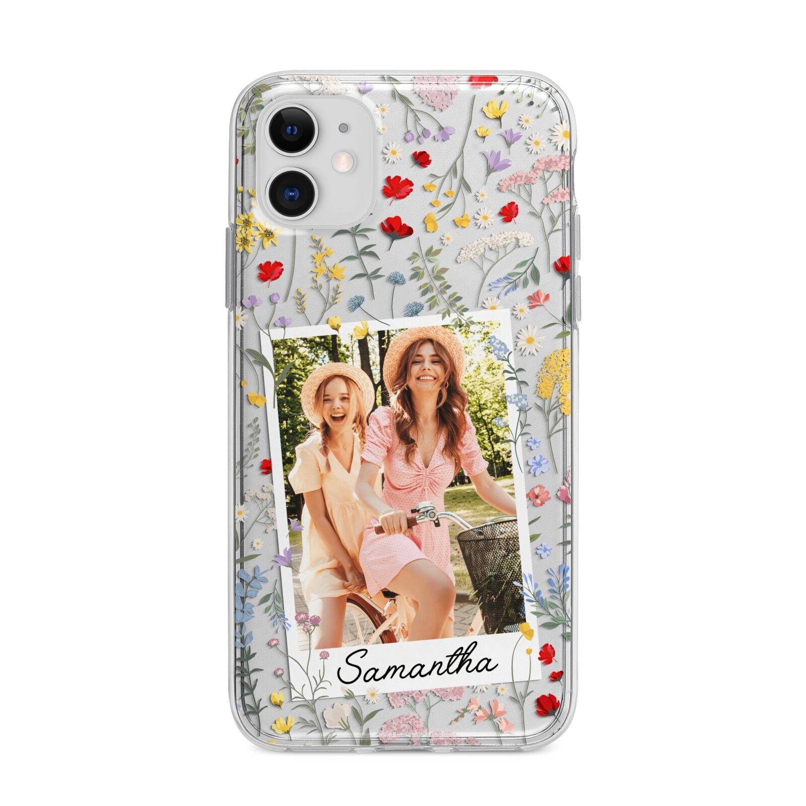 Personalised Wild Flowers Photo Apple iPhone 11 in White with Bumper Case