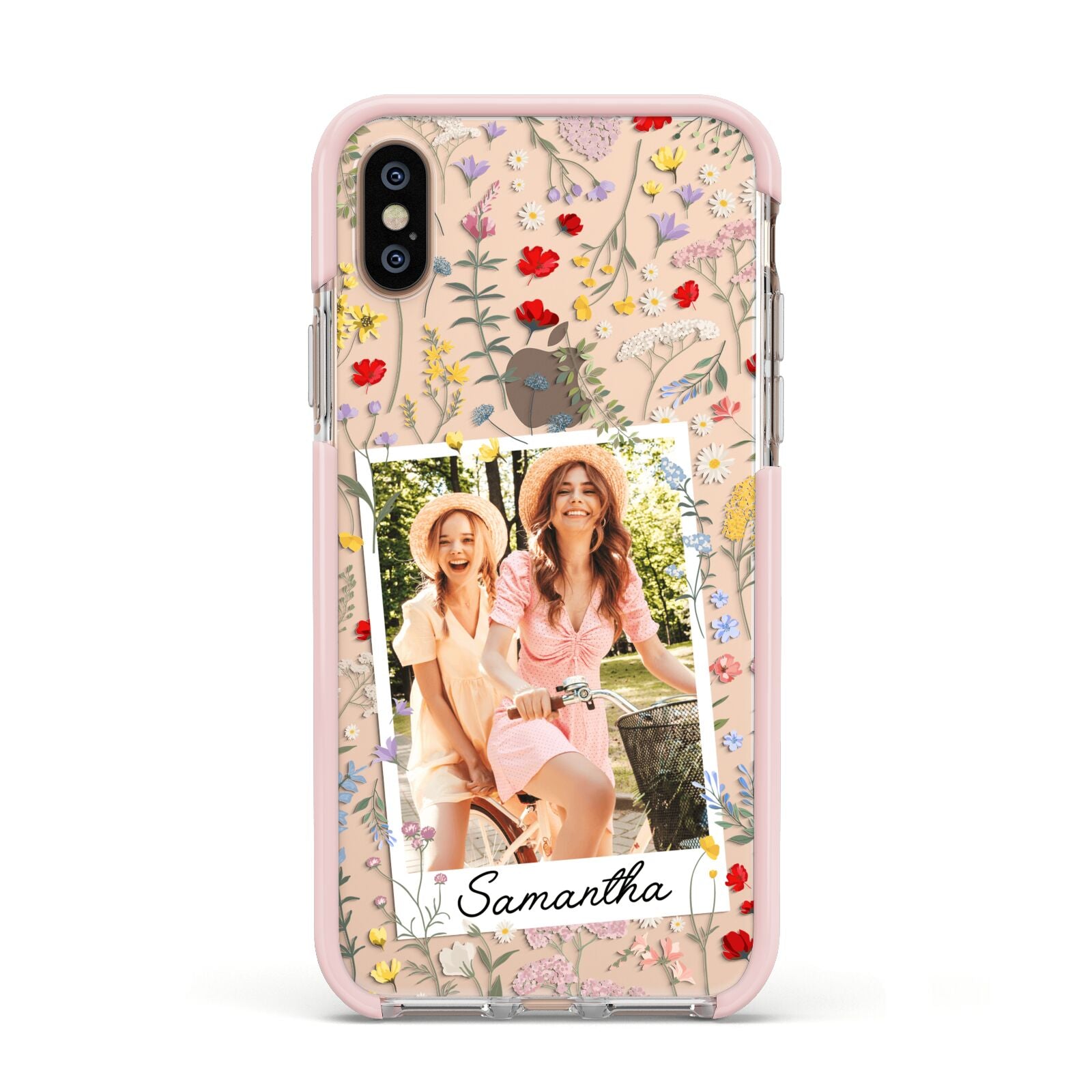 Personalised Wild Flowers Photo Apple iPhone Xs Impact Case Pink Edge on Gold Phone