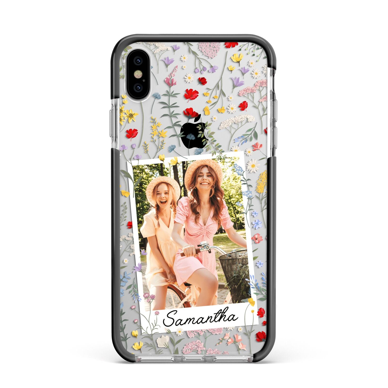 Personalised Wild Flowers Photo Apple iPhone Xs Max Impact Case Black Edge on Silver Phone