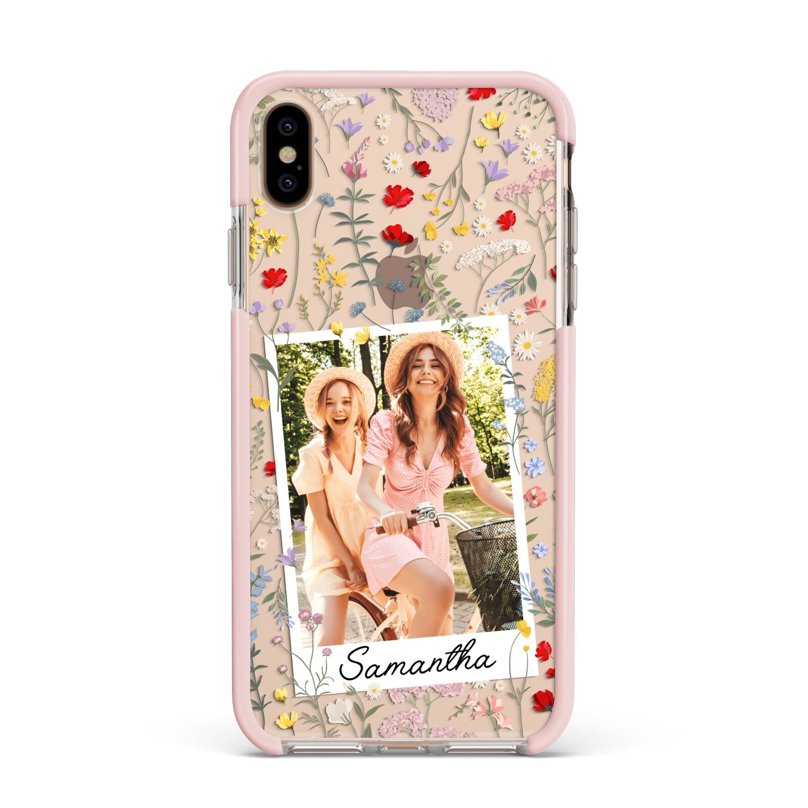 Personalised Wild Flowers Photo Apple iPhone Xs Max Impact Case Pink Edge on Gold Phone