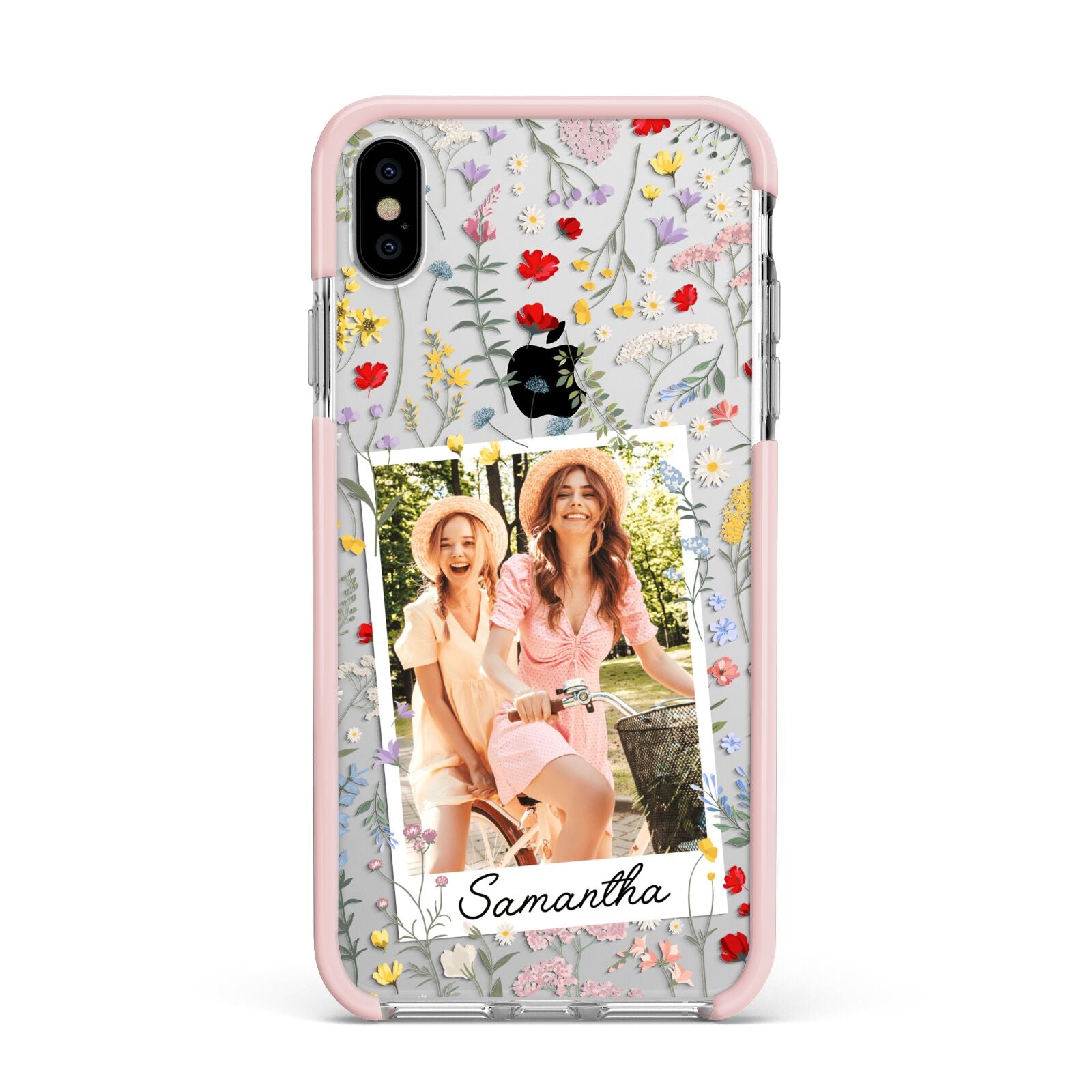 Personalised Wild Flowers Photo Apple iPhone Xs Max Impact Case Pink Edge on Silver Phone