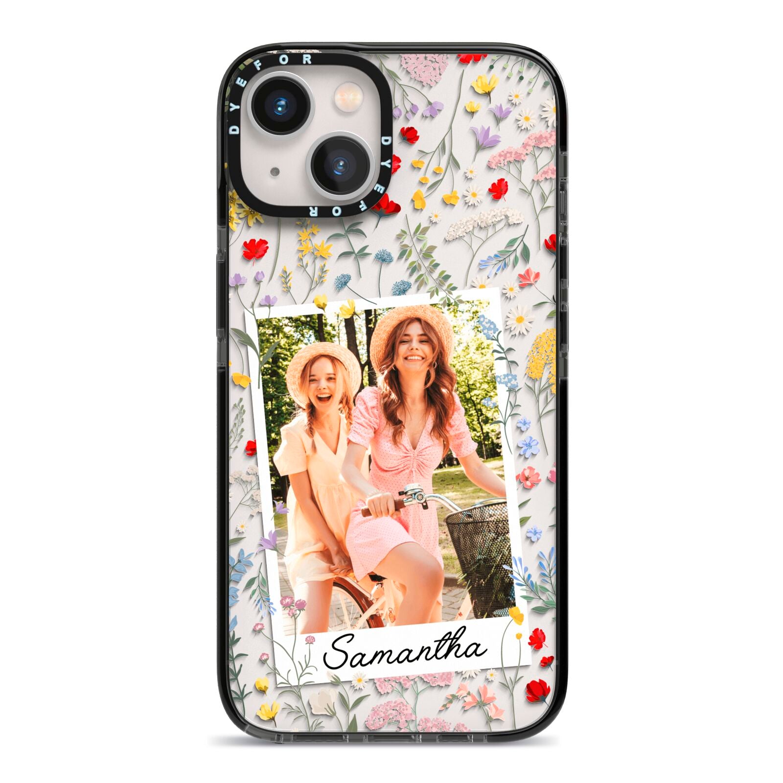 Personalised Wild Flowers Photo iPhone 13 Black Impact Case on Silver phone